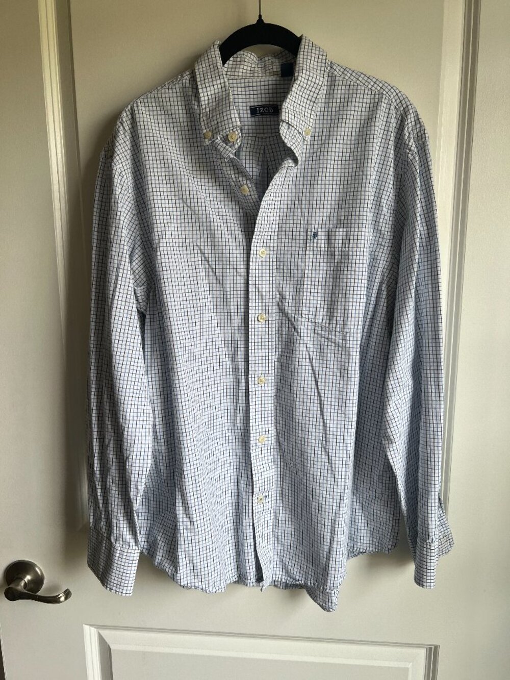 IZOD Mens L Button Shirt 100% Cotton Blue-Black Print Preowned